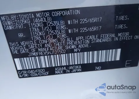 2017 Toyota Rav4 Le from USA, damaged, VIN JTMBFREV5HJ121502